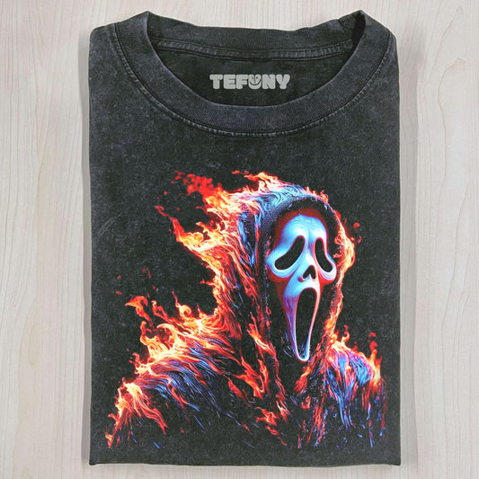 GHOSTFACE WITH FIRE ON HIS BODY T-SHIRT